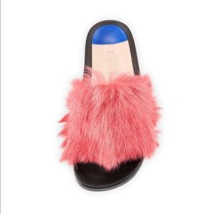 Stuart Weitzman - Delano Fluffy Fur Flat Slides